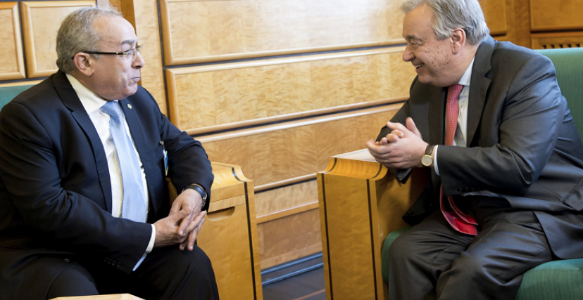 وزير الخارجية الجزائري رفقة الأمين العام للأمم المتحدة (الصورة: واج)